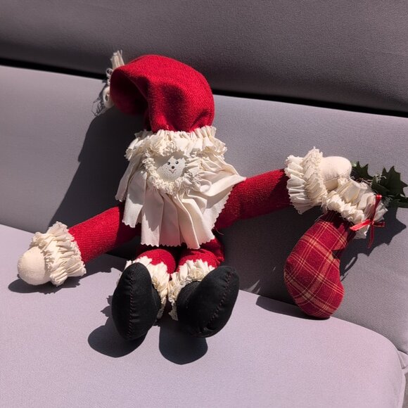 Vintage Handmade Santa Doll With Stocking Christmas Holiday - Picture 1 of 4